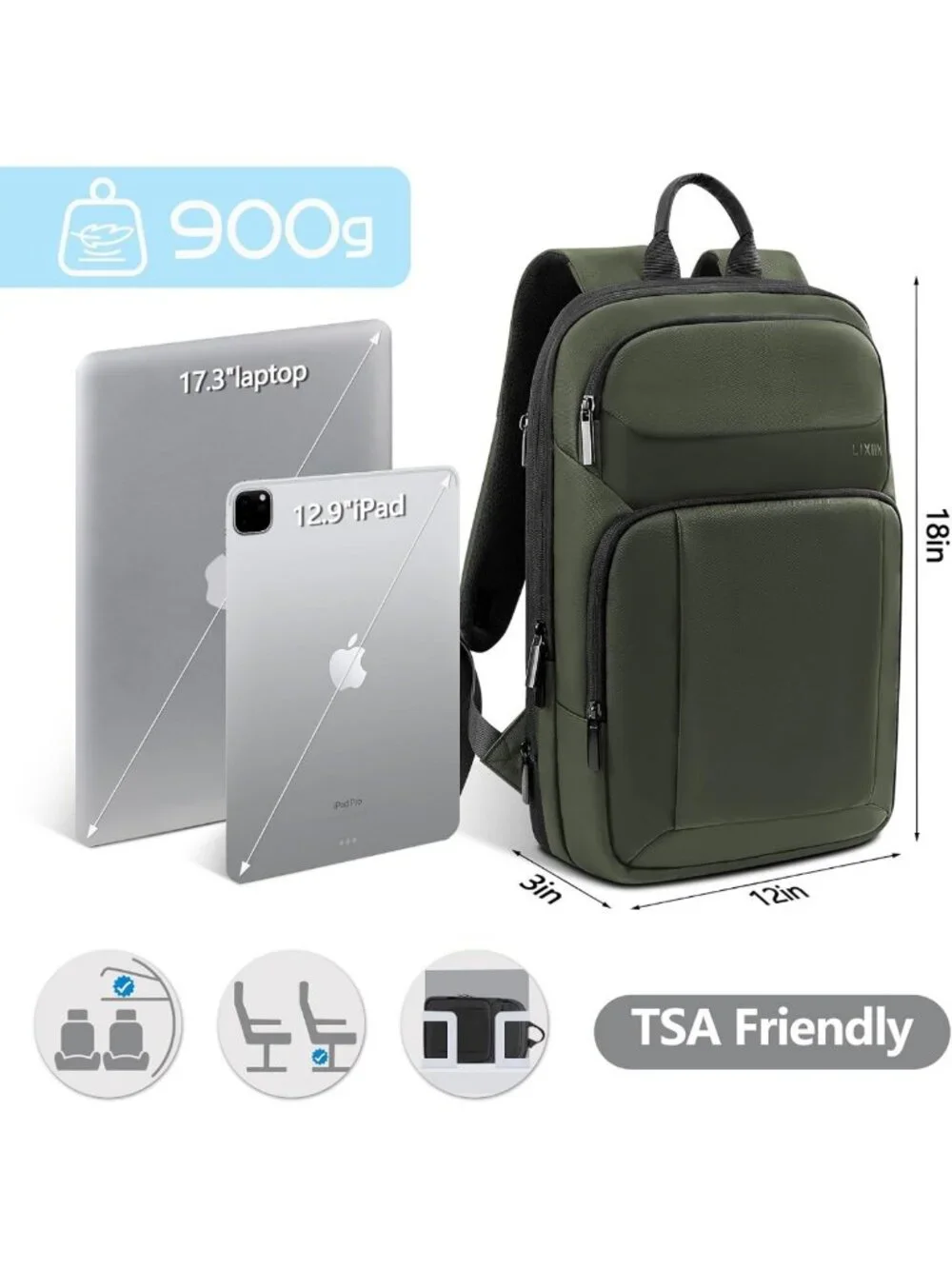 Slim Expandable Travel Laptop Backpack with USB Port, Water Resistant